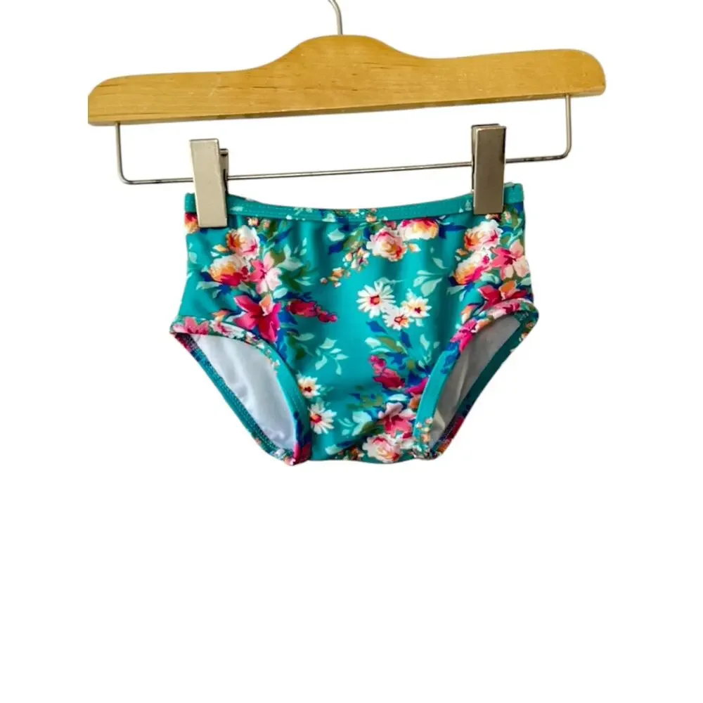 Ruffle Butts Aqua Floral Bikini Bottom With Ruffles on Back Sz 12-18 Months New